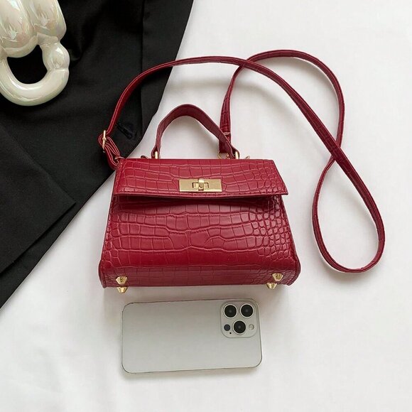 Burgundy Casual Women's Mini Metallic Alligator Pattern Crossbody Handbag - Picture 10 of 10